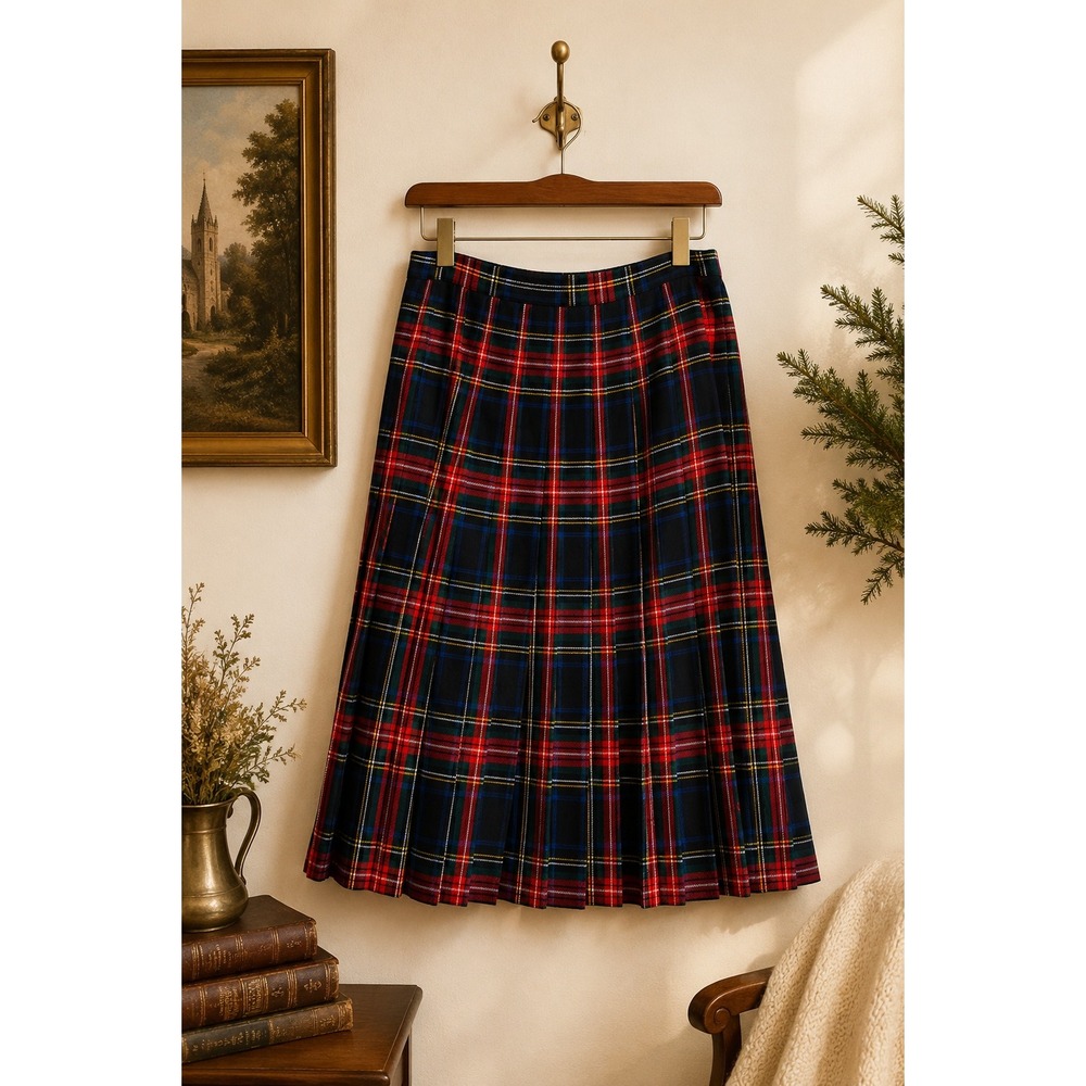 Vintage‎ Aljean Canada Tartan Plaid Pleated Skirt 26" Waist Dark Academia